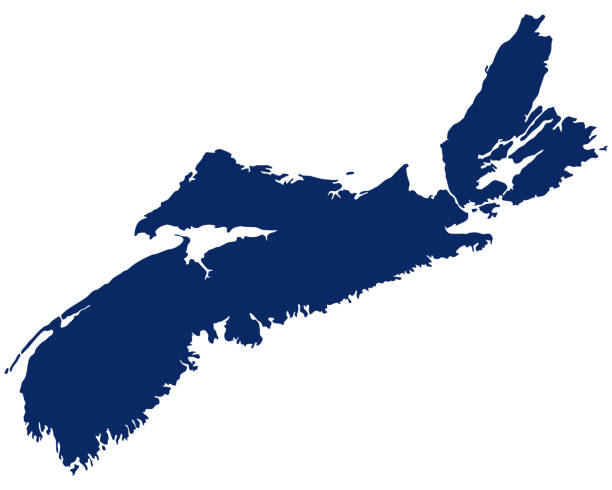 karte von nova scotia in blauer farbe - neuschottland stock-grafiken, -clipart, -cartoons und -symbole