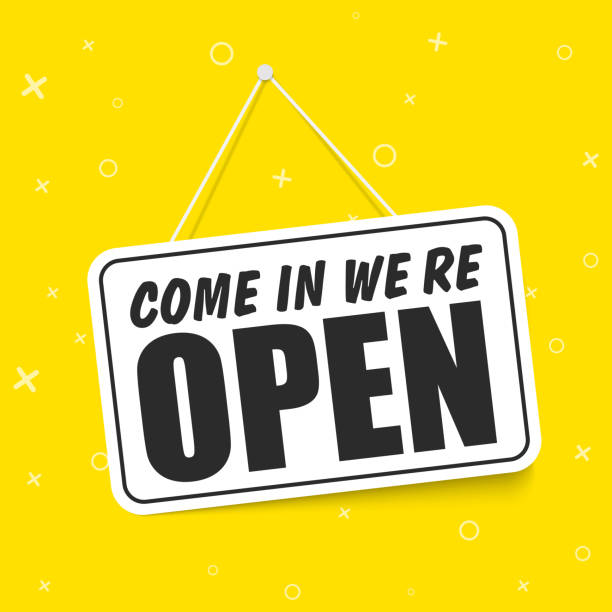 istock Come in We're Open in signboard with a rope on transparent background. Vector 1210515171