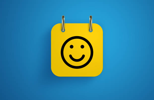 Smile icon Calendar on blue background Smile icon Calendar on blue background. Designed with the color of the year. Horizontal composition with copy space. Reminder and Calendar concept. anthropomorphic smiley face photos stock pictures, royalty-free photos & images