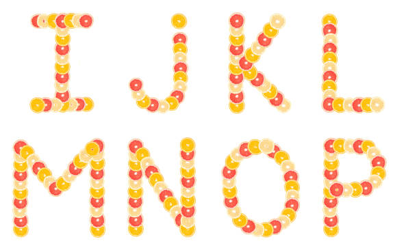 istock Alphabet made from sliced citrus fruits. Oranges, grapefruits. Isolated on a white background. 1210520237