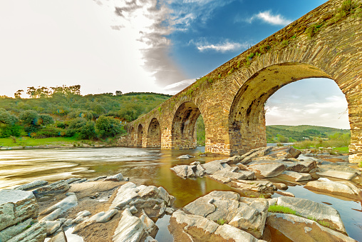 Roman bridge in the village of Sotoserrano.Salamanca.Spain
