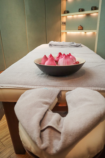 Spa massage bed with Lotus flowers