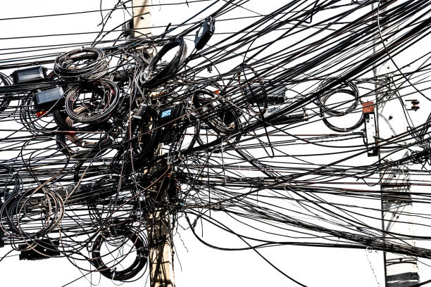 electric pole and wires on white background