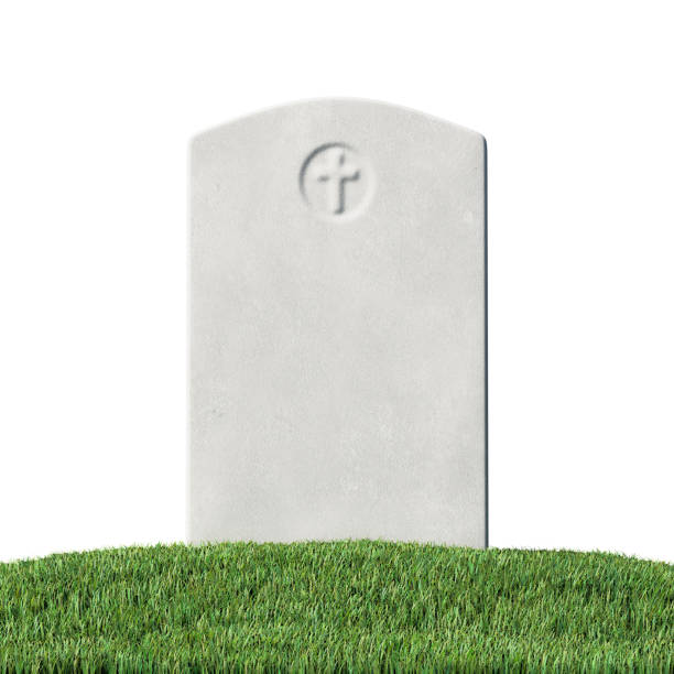 istock Gray blank gravestone on green grass close-up isolated 1210528947