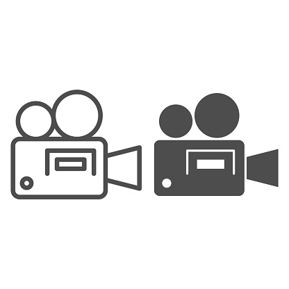 Movie projector line and solid icon. Cinema camera silhouette symbol, outline style pictogram on white background. Multimedia sign for mobile concept and web design. Vector graphics