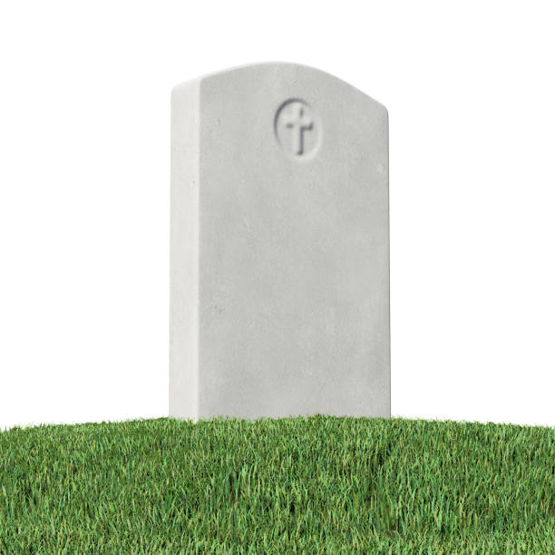 istock Gray blank gravestone on green grass isolated 1210529137