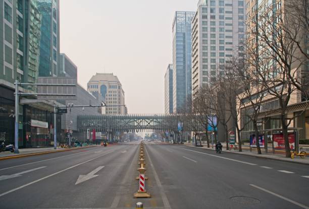 During Corona virus epidemic streets of Beijing getting empty and population mainly stay inside. This photo is taken at a middle of Beijing central business district which is normally packed with people. Now, area is literally empty.
