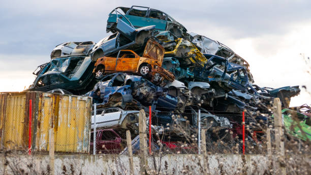 istock Heap of scrap cars 1210535420