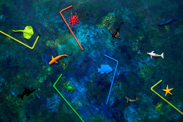 istock Marine life and plastic tubes. Art concept. 1210537102