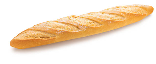 istock Freshly baked and crispy french bread stick. Isolated on white background Side view. 1210537910