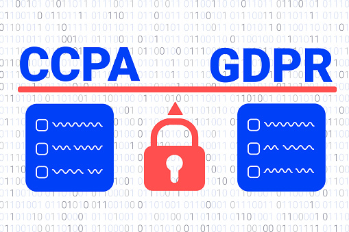 comparison of the CCPA and the GDPR. CCPA - California Consumer Privacy Act. vector background. USA data security. Consumer protection for residents of California, United States.
