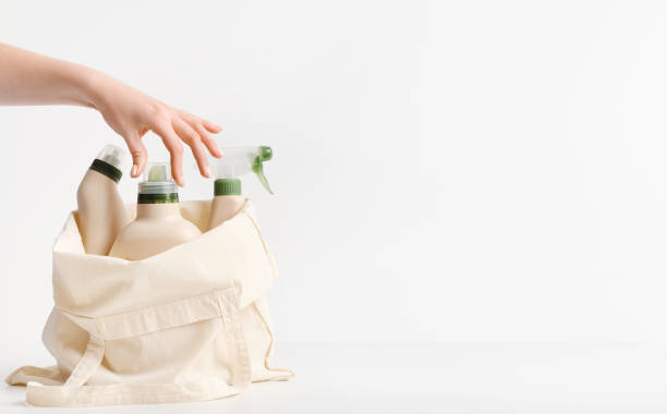 istock Reusable shopping bag with plastic bottles for cleaning and washing 1210544804