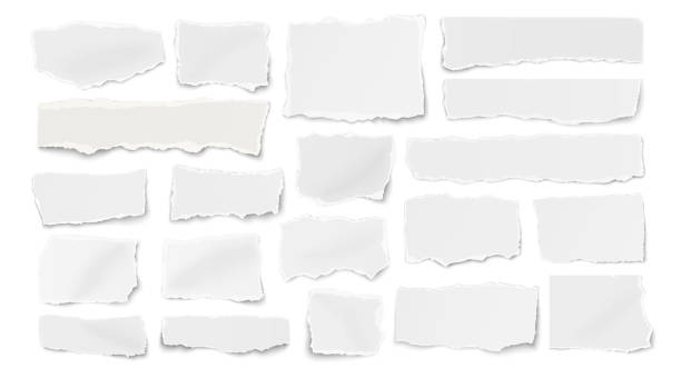 Set of paper different shapes ripped scraps, fragments, wisps isolated on white background Set of paper different shapes ripped scraps, fragments, wisps isolated on white background torn stock illustrations