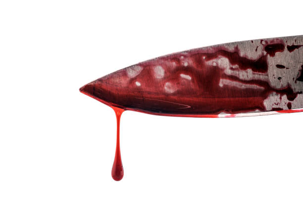 istock Bloody knife blade isolated on white background 1210545550