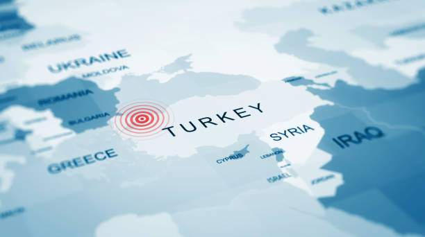 türkei istanbul karte, erdbeben zentren auf der karte - erdbeben türkei stock-fotos und bilder