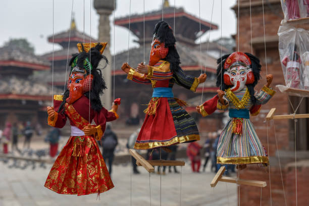 Kathmandu, Nepal - 8 January 2020: Traditional Nepalese puppet in Kathmandu, Nepal