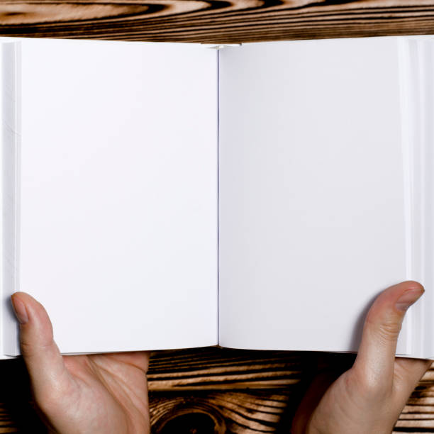 istock Men's hands holding open book with blank cover on light background 1210551350
