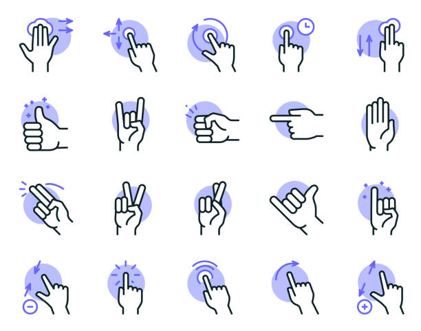 ilustrações de stock, clip art, desenhos animados e ícones de gesture color linear icon set. editable stroke. - human thumb click human hand communication