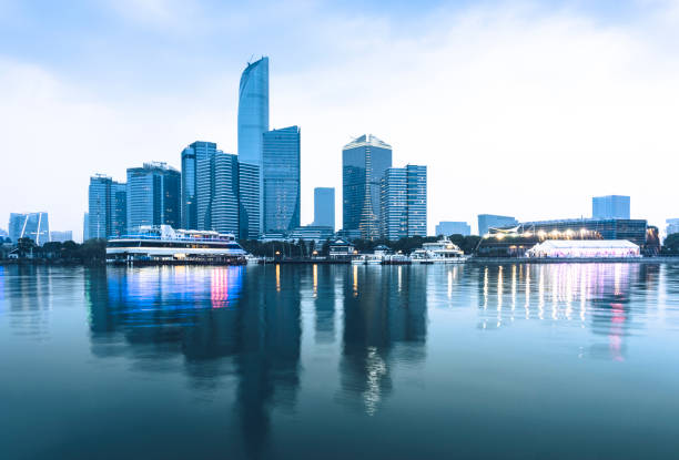 istock empty brick platform with Hong Kong skyline in background at night. 1210554432