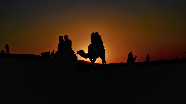 istock Silhouette of a camel riding pair. 1210556822