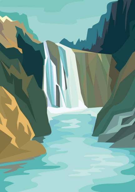 illustrazioni stock, clip art, cartoni animati e icone di tendenza di bellissimo paesaggio a cascata. - cascata