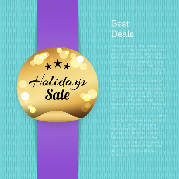 Vector illustration of Best Deals Poster Holidays Sale Golden Round Label