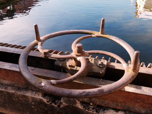 Close-up of old rusty Floodgate Valve.