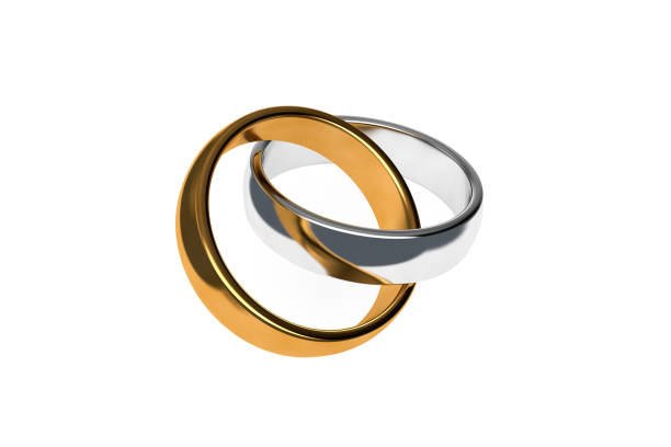 istock 3D Rendering Two Realistic Couple Gold and Silver Wedding Ring 1210565951