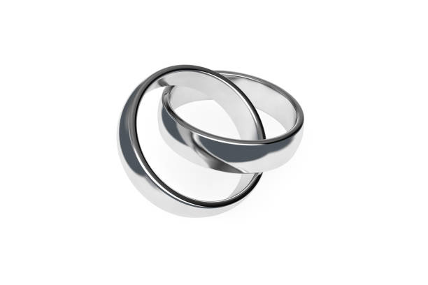 istock 3D Rendering Two Realistic Couple Silver or White Gold Wedding Ring 1210566018