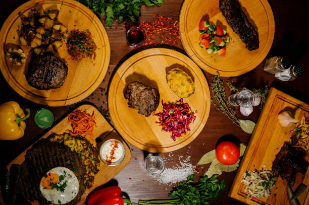 istock Many different delicious dishes on the table. Various snacks and antipasti on the table. Restaurant menu.Top view 1210567212