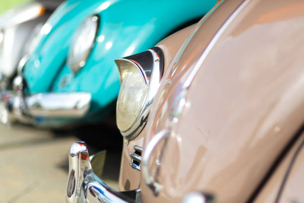 Old retro style car close up Volkswagen beetle.