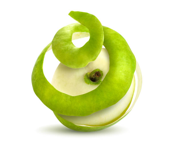 istock Peeled apple with peel on a white background 1210567936