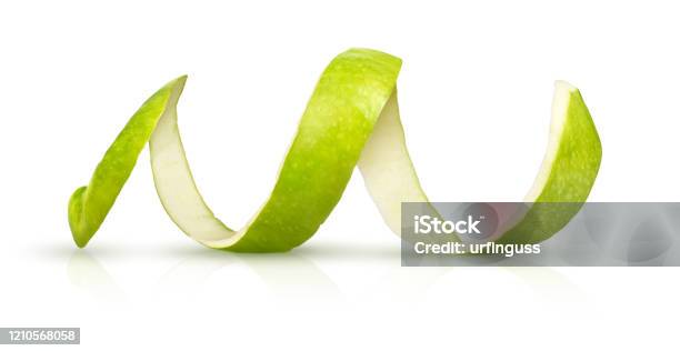 Peeling Green Apple On A White Background Stock Photo - Download Image Now - Apple - Fruit, Green Color, Peel - Plant Part