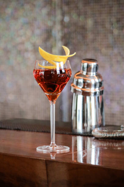 Negroni Cocktail Aperitif on Bar counter