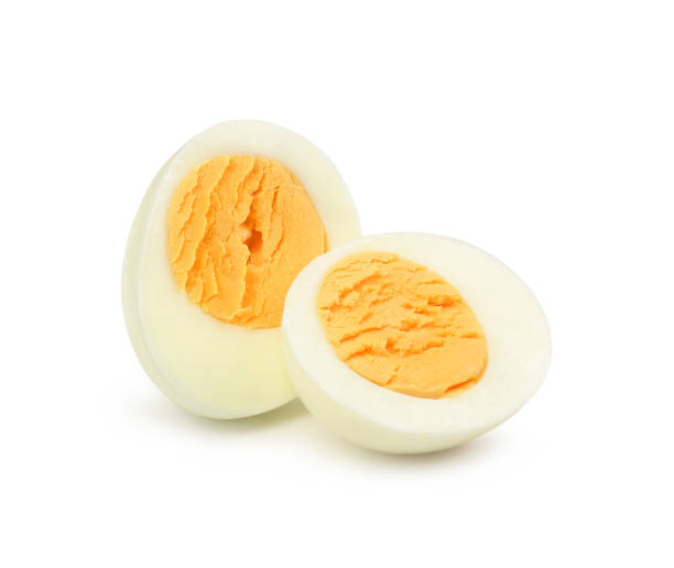 boiled egg on a white background stock photo