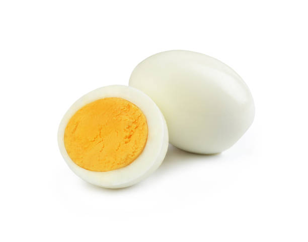 boiled egg on a white background stock photo