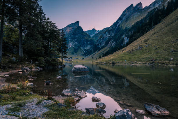 Drone view of mountain lake in Austria