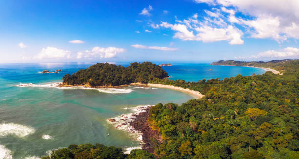Aerial view of a beach in the Manuel Antonio National Park, Costa Rica stock photo
