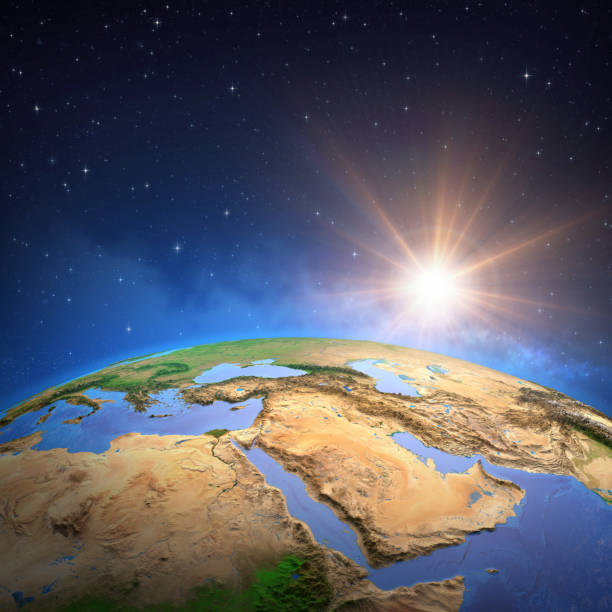 istock Sun shining over Middle East from space 1210578384