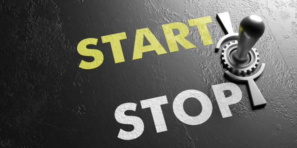 istock Old vintage switch start stop on metal black background. 3d illustration 1210578405