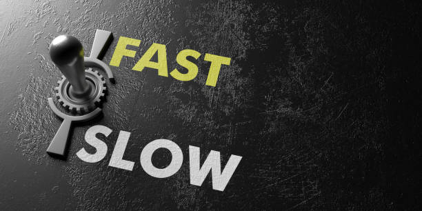 Old vintage switch Fast slow on metal black background. 3d illustration