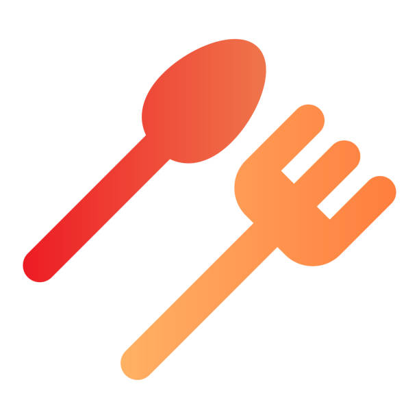 Cutlery flat icon. Spoon and folk, disposable tableware. Plastic products design concept, gradient style pictogram on white background. Vector graphics. Cutlery flat icon. Spoon and folk, disposable tableware. Plastic products design concept, gradient style pictogram on white background. Vector graphics service clipart stock illustrations