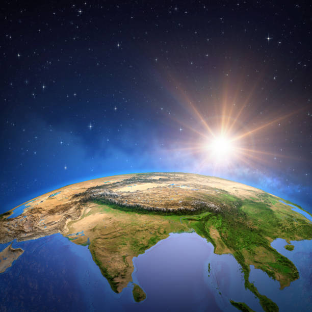 Sun shining over East Asia from space