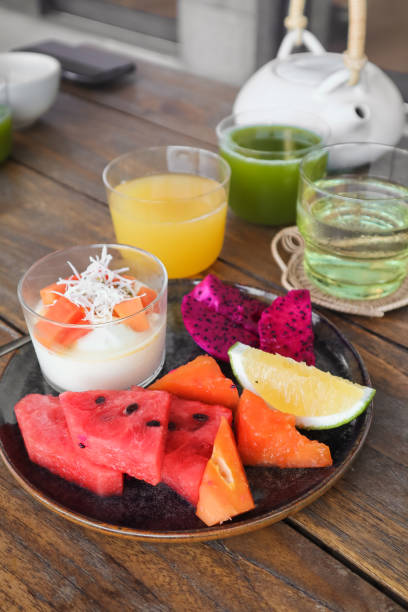 istock Tropical Fruit Platter for Breakfast with vegan coconut yoghurt 1210588056