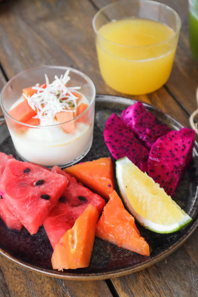 istock Tropical Fruit Platter for Breakfast with vegan coconut yoghurt 1210588061