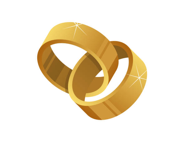 взаимосвязанные золотые кольца изолированы на белом фоне. два реалистичных блестящих золотых кольца. - wedding ring ring interlocked dedication stock illustrations