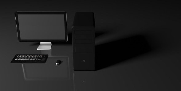 Computer Black Solid Black Computer On A Black Background Stock Photo - Download Image Now ...