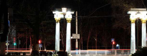 Armavir city at night blurred traffic of cars