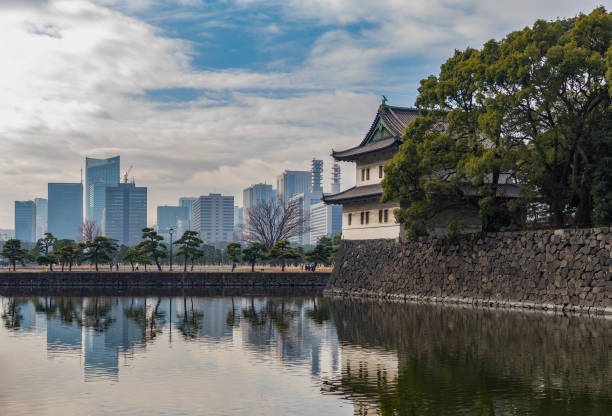 A picture of the Edoj Sakurada Tatsumiyagura and its moat, part of the Imperial Palace, in Tokyo.