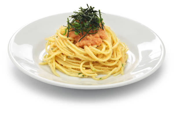 mentaiko (spicy pollock roe) pasta topped with nori, japanese food - pollock trawler imagens e fotografias de stock